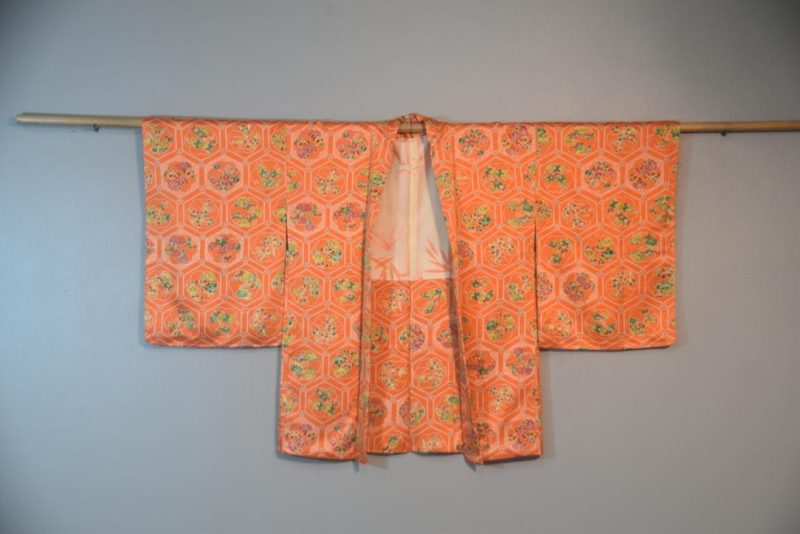Orange Flowers Silk Vintage Japanese Haori Jacket - Image 5