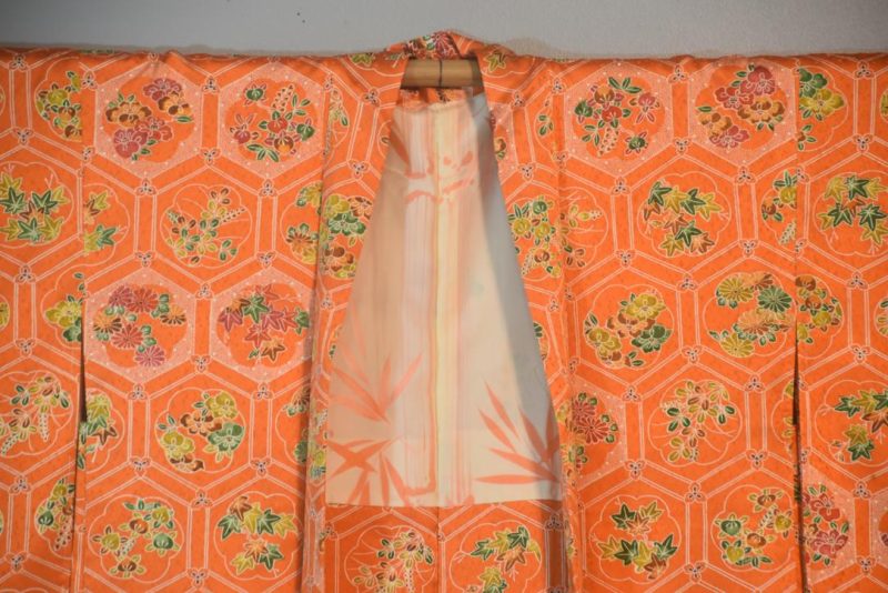 Orange Flowers Silk Vintage Japanese Haori Jacket - Image 3