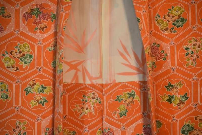 Orange Flowers Silk Vintage Japanese Haori Jacket - Image 4