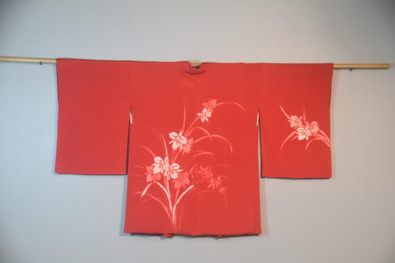 Iris on Red Vintage Japanese Silk Haori Jacket