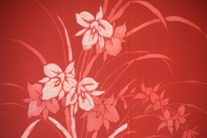 Iris on Red Vintage Japanese Silk Haori Jacket - Image 2