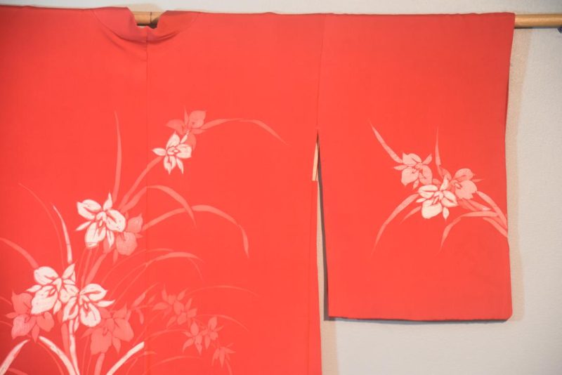 Iris on Red Vintage Japanese Silk Haori Jacket - Image 6