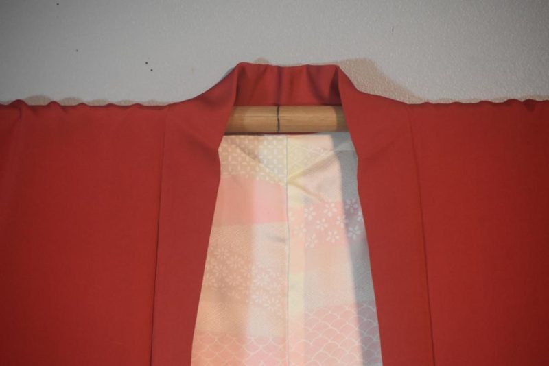 Iris on Red Vintage Japanese Silk Haori Jacket - Image 4