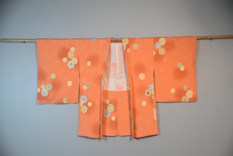 Apricot Motifs Vintage Japanese Silk Haori Jacket - Image 5