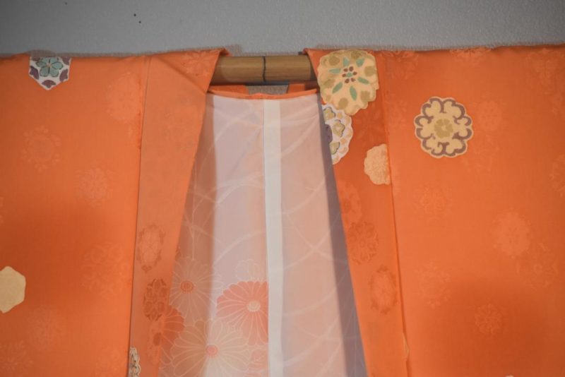 Apricot Motifs Vintage Japanese Silk Haori Jacket - Image 3