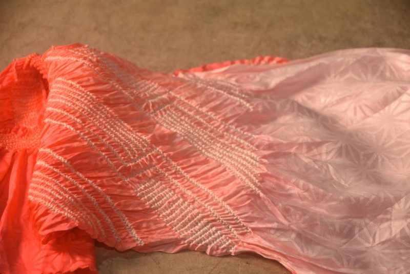 Japanese Pink Fluro Shibori Obi Silk Sash Length:1430mm - Image 2