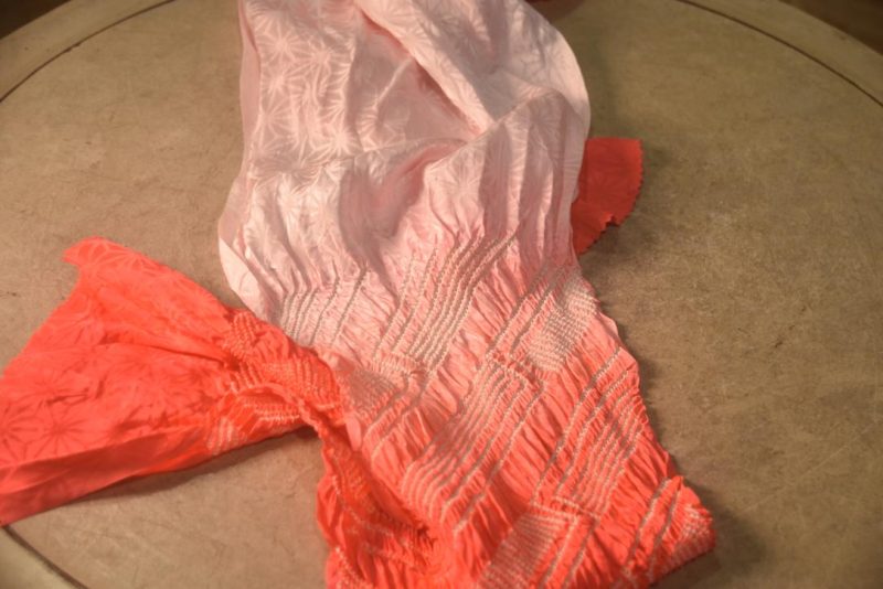 Japanese Pink Fluro Shibori Obi Silk Sash Length:1430mm - Image 3