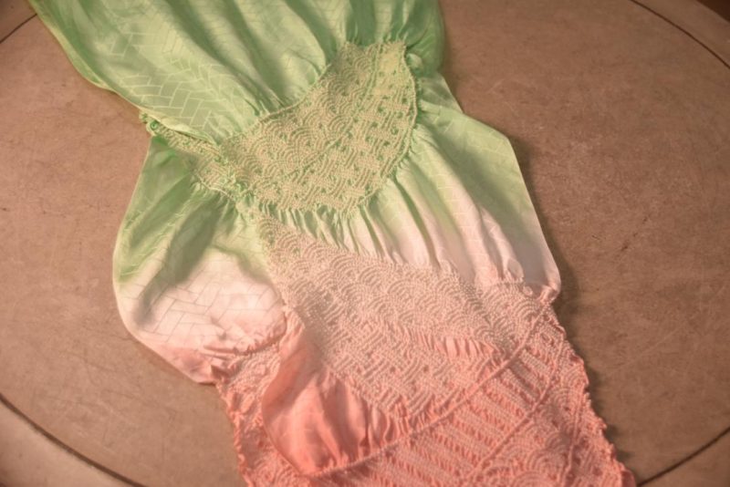 Japanese Mint Pink Shibori Obi Silk Sash Length:1400mm - Image 2