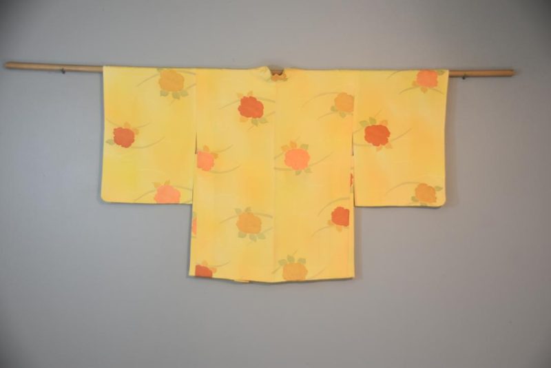 Yellow Floral Silk Vintage Japanese Haori Jacket - Image 5