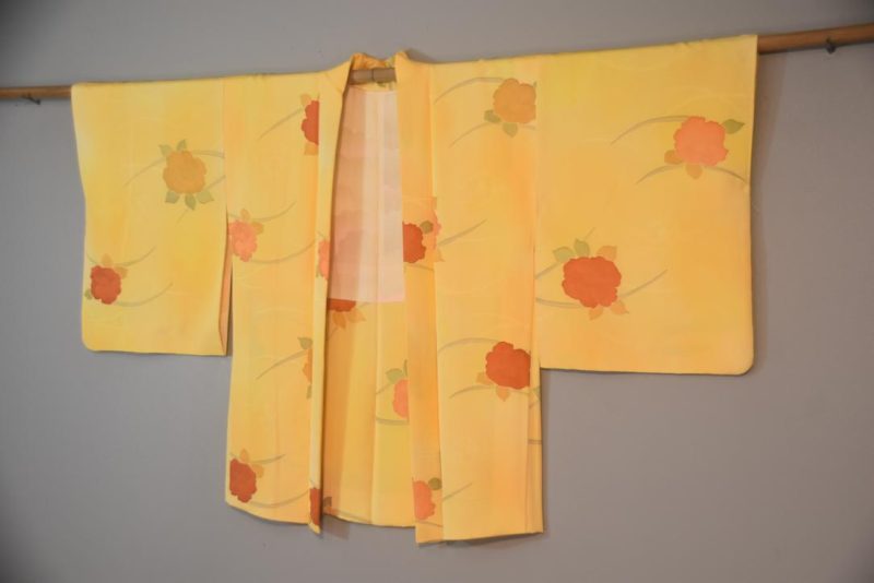 Yellow Floral Silk Vintage Japanese Haori Jacket - Image 4
