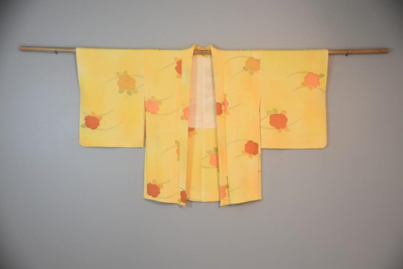 Yellow Floral Silk Vintage Japanese Haori Jacket