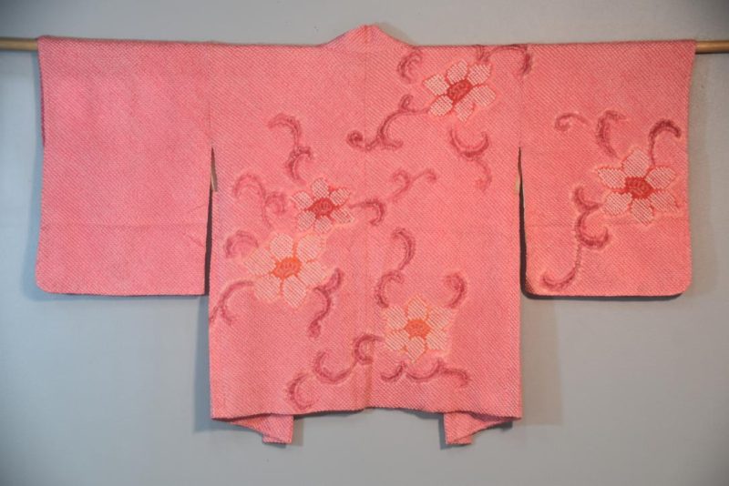 Shibori Hot Pinks Vintage Japanese Silk Haori Jacket - Image 3