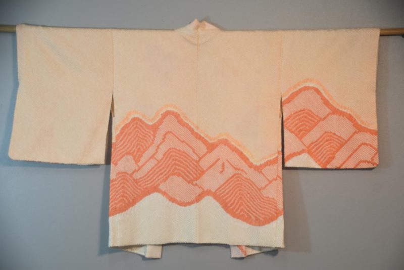 Apricot Mountainscape Vintage Japanese Silk Haori Jacket - Image 3
