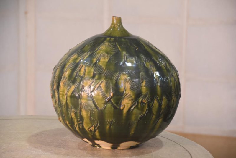 Japanese Oribe Pottery Vase Height:220mm
