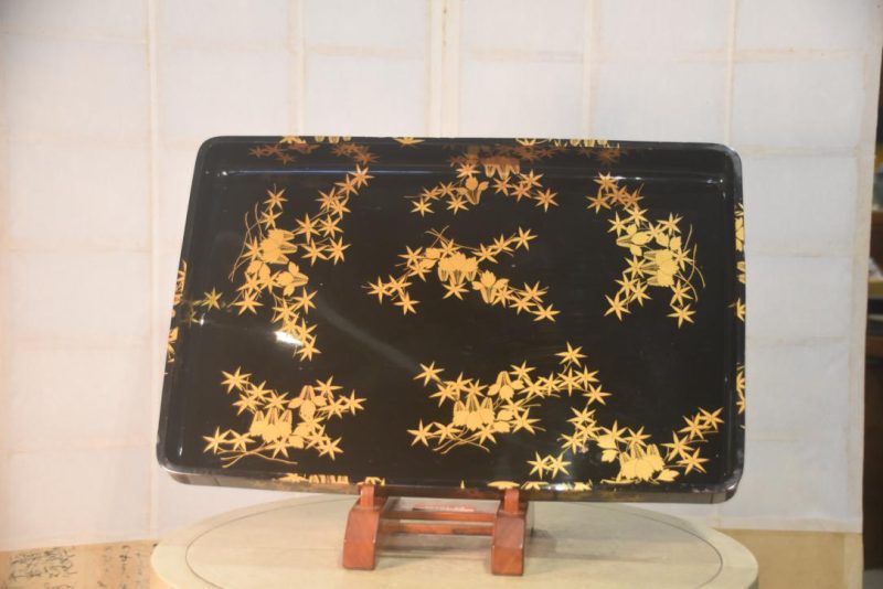 Japanese Black Lacquer Tray with Gold Design Width:590mm