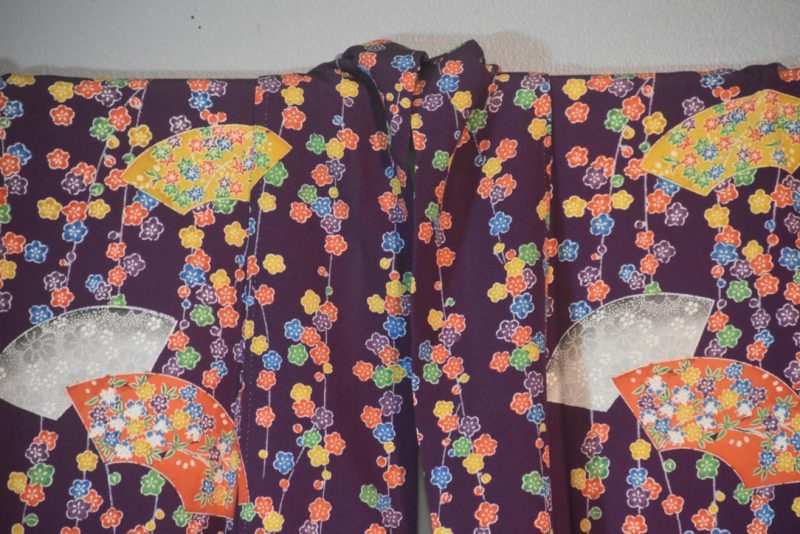 Bold Fans Crepe Silk Furisode Kimono from Japan - Image 7