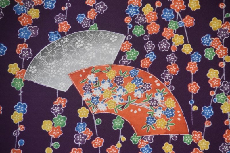 Bold Fans Crepe Silk Furisode Kimono from Japan - Image 2