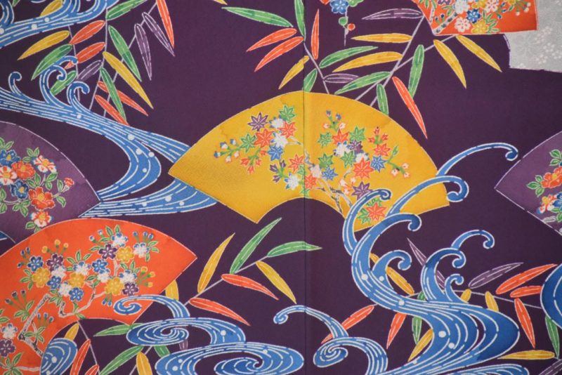 Bold Fans Crepe Silk Furisode Kimono from Japan - Image 4