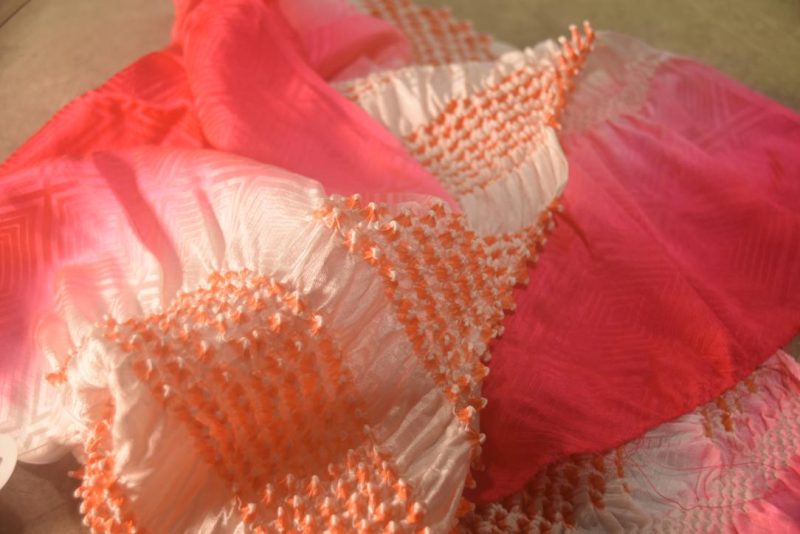 Japanese Neon Pink & Orange Shibori Obi Silk Sash Length:1300mm - Image 5