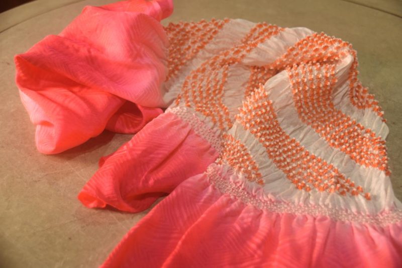 Japanese Neon Pink & Orange Shibori Obi Silk Sash Length:1300mm - Image 2