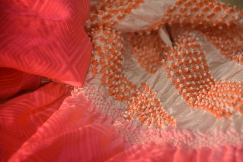 Japanese Neon Pink & Orange Shibori Obi Silk Sash Length:1300mm - Image 3