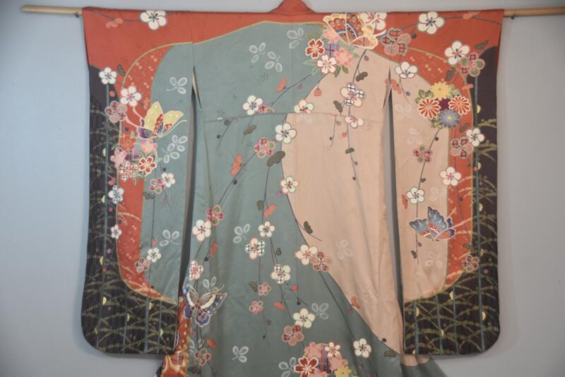 Blossom and Butterfly Japanese Silk Furisode Kimono - Image 7