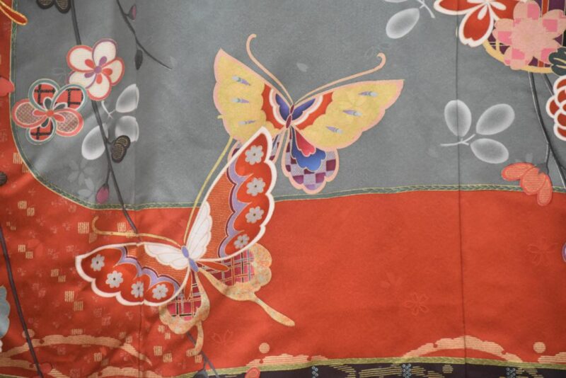 Blossom and Butterfly Japanese Silk Furisode Kimono - Image 5
