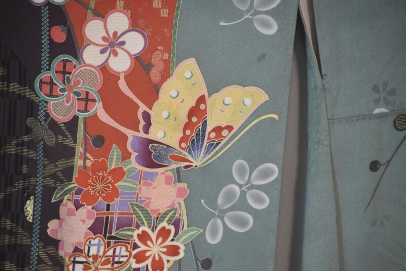 Blossom and Butterfly Japanese Silk Furisode Kimono - Image 2