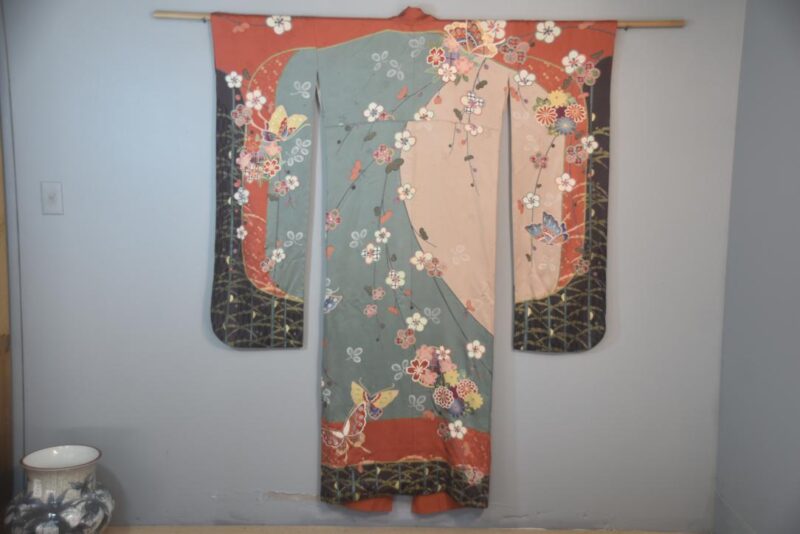 Blossom and Butterfly Japanese Silk Furisode Kimono - Image 3