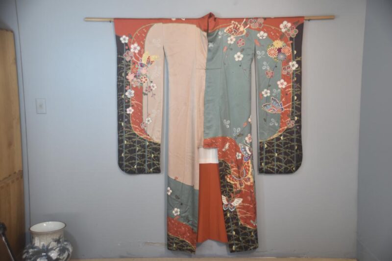 Blossom and Butterfly Japanese Silk Furisode Kimono - Image 4
