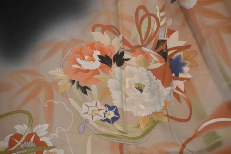 Black Wisteria Japanese Silk Furisode Kimono - Image 3