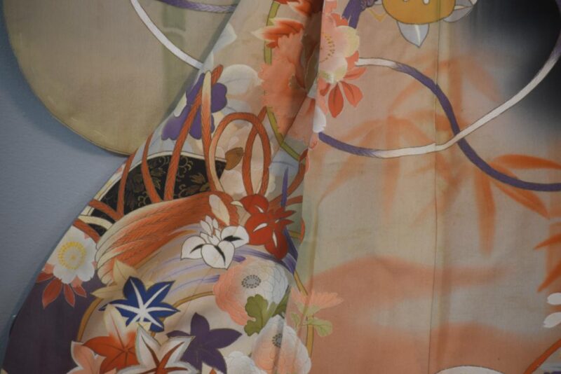 Black Wisteria Japanese Silk Furisode Kimono - Image 22