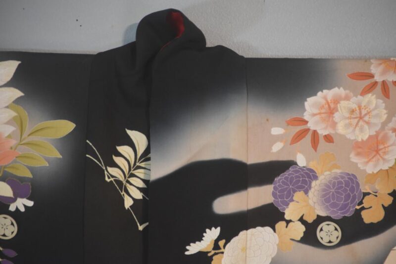 Black Wisteria Japanese Silk Furisode Kimono - Image 12