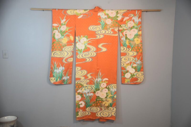 Iris Watergarden Japanese Silk Furisode Kimono - Image 4