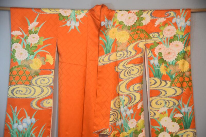 Iris Watergarden Japanese Silk Furisode Kimono - Image 9