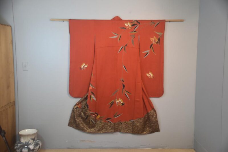 Bamboo Butterfly Forest Japanese Silk Furisode Kimono
