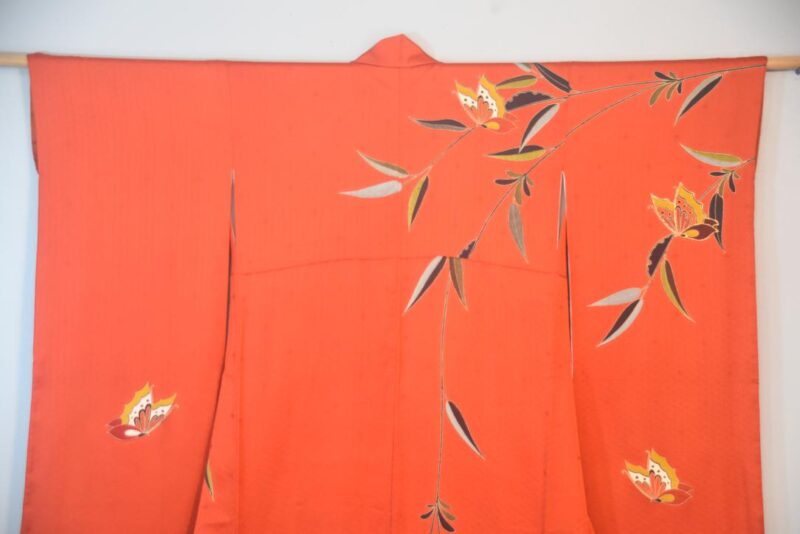 Bamboo Butterfly Forest Japanese Silk Furisode Kimono - Image 7