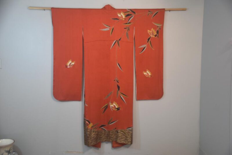 Bamboo Butterfly Forest Japanese Silk Furisode Kimono - Image 5