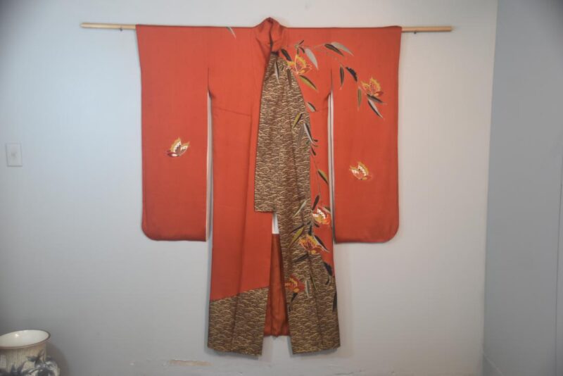 Bamboo Butterfly Forest Japanese Silk Furisode Kimono - Image 4