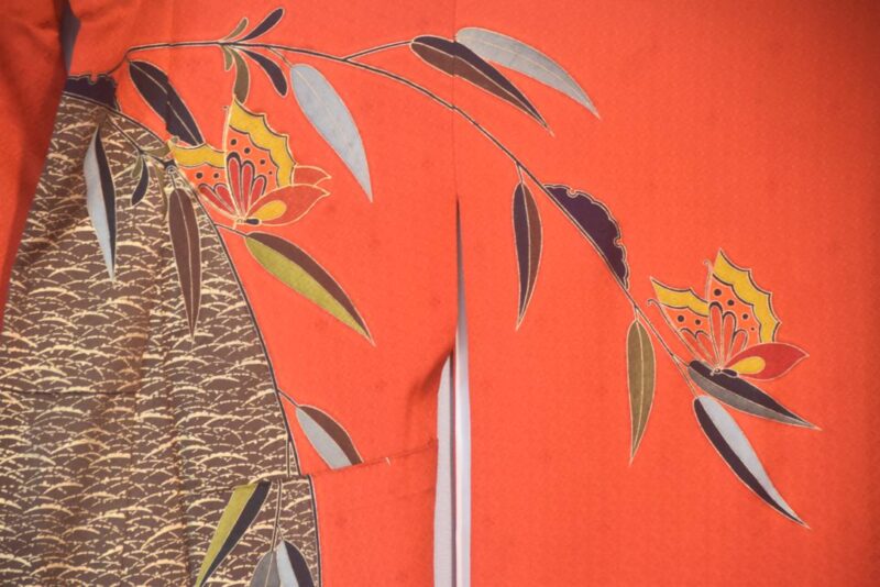 Bamboo Butterfly Forest Japanese Silk Furisode Kimono - Image 3