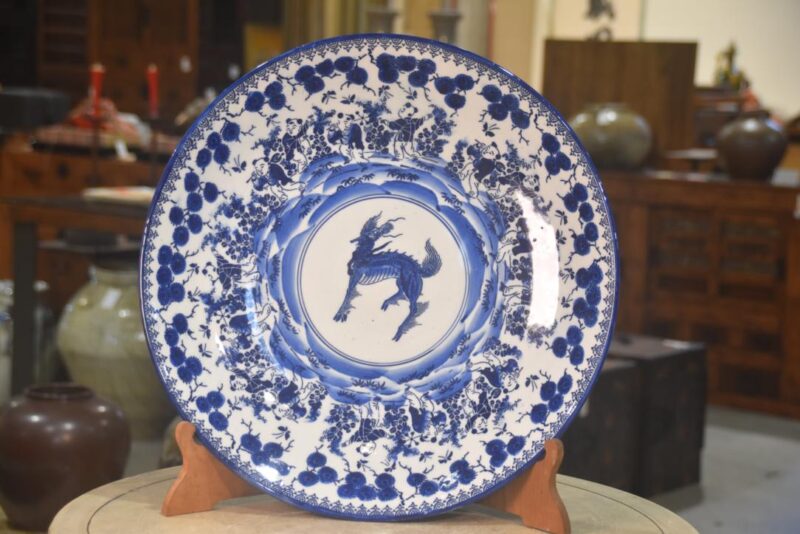 Japanese Blue and White Stencil Plate Diameter 465mm