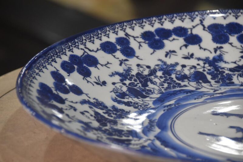 Japanese Blue and White Stencil Plate Diameter 465mm - Image 3