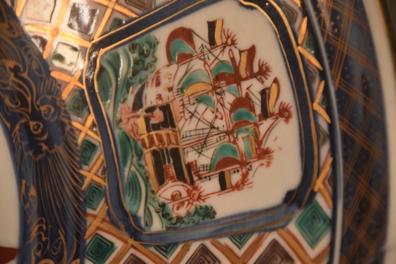 Black Ships Imari Ware Porcelain Bowl Width:330mm - Image 4