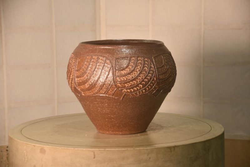 School of Fish - Japanese Pottery Vase Width:300mm