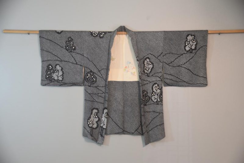 Rolling Hills Vintage Black Silk Shibori Haori Jacket