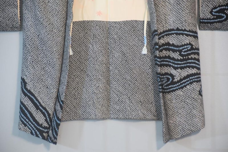 Blue Streams Vintage Black Silk Shibori Haori Jacket - Image 8
