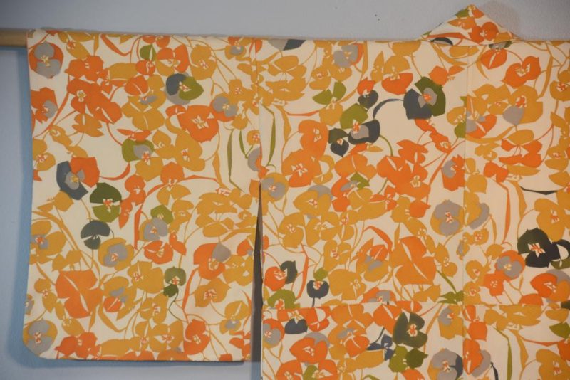 Autumn Flowers Silk Kimono from Japan - Image 7