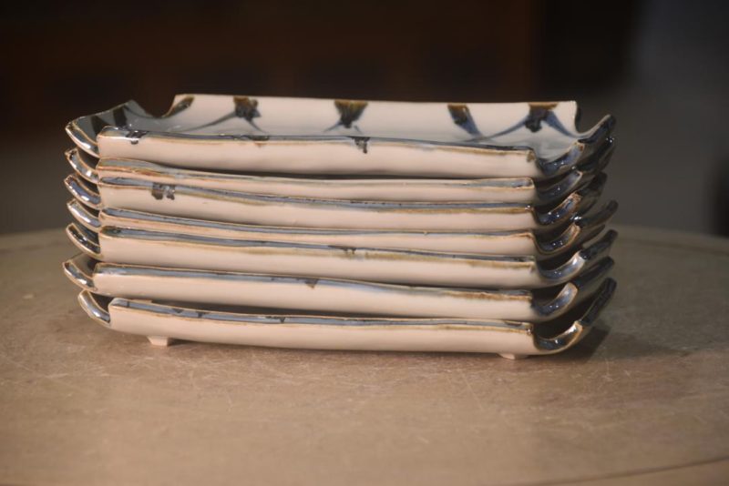 Set of 7 Japanese Blue and White Sushi Plates - Image 4