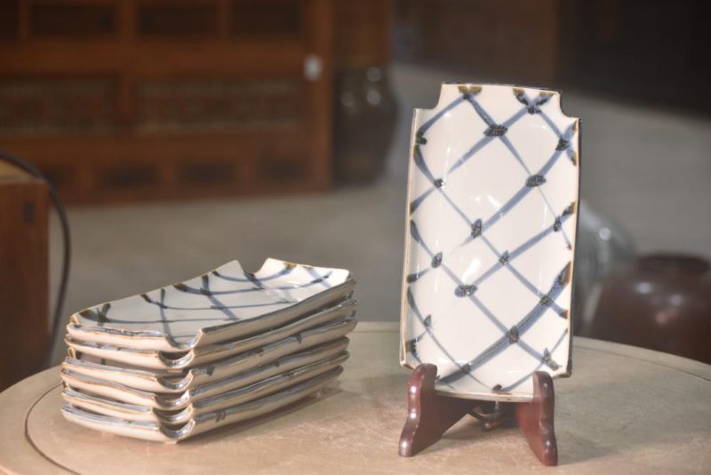 Set of 7 Japanese Blue and White Sushi Plates