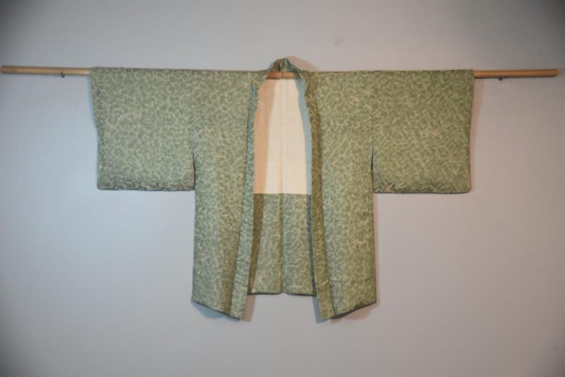 Celadon Green Crane Silk Japanese Haori Jacket